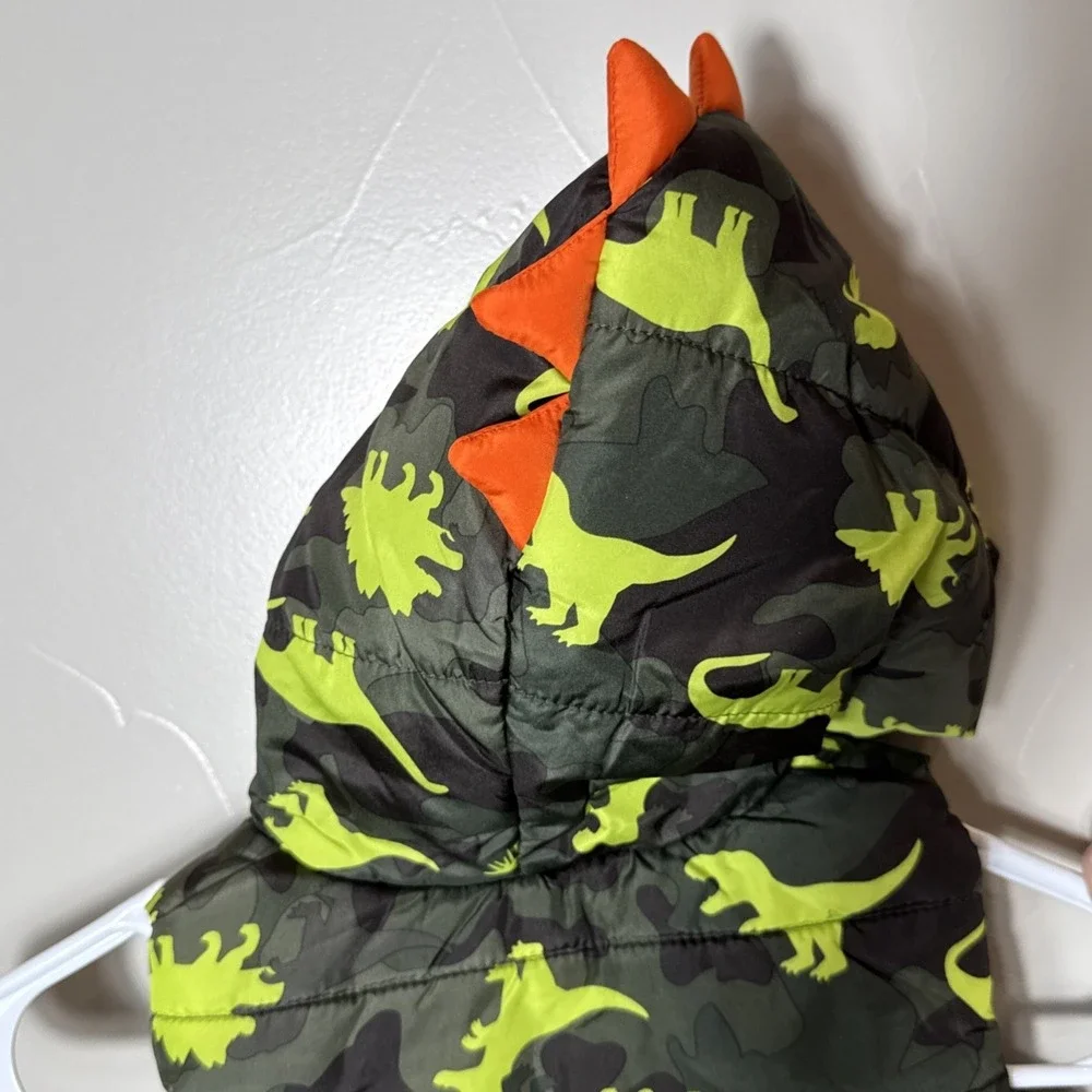 Member's Mark Dinosaur Camo Puffer Vest Boys 12 Months Hooded Green Pockets